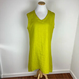 Bryn Walker 100% Linen Shift Dress Lime Green Size S Made in USA